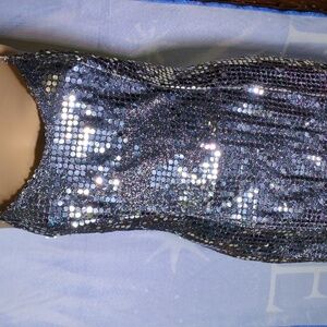 LA Gold, Vintage Black Sparkling Stylish Party 🎉 Dress. Frayed Strap.